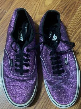 Vans Authentic Purple Glitter Low-Top Sneakers with Black Trim size 8.5 women